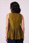 Shop_The Summer House_Green Chanderi Round Neck Galina Handwoven Peplum Blouse _at_Aza_Fashions