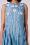 The Summer House_Blue Chanderi Embroidery Round Neck Aleksey Floral Dress _Online_at_Aza_Fashions
