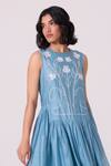 Shop_The Summer House_Blue Chanderi Embroidery Round Neck Aleksey Floral Dress _Online_at_Aza_Fashions