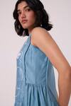 The Summer House_Blue Chanderi Embroidery Round Neck Aleksey Floral Dress _at_Aza_Fashions