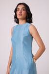 Shop_The Summer House_Blue Chanderi Embroidery Round Neck Milena Handwoven Dress _Online_at_Aza_Fashions