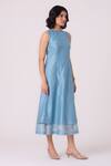 The Summer House_Blue Chanderi Embroidery Round Neck Milena Handwoven Dress _at_Aza_Fashions