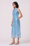 Shop_The Summer House_Blue Chanderi Embroidery Round Neck Milena Handwoven Dress 