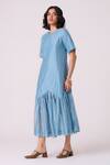 The Summer House_Blue Chanderi Round Neck Diana Handwoven Tiered Dress _Online_at_Aza_Fashions