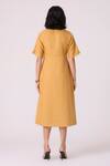 Shop_The Summer House_Yellow Linen Embroidery Round Neck Yarina Midi Dress _at_Aza_Fashions