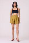 Buy_The Summer House_Green Linen Maxim Pleated Shorts _at_Aza_Fashions