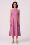 The Summer House_Purple Linen Embroidery Square Neck Nimal Midi Dress _Online_at_Aza_Fashions