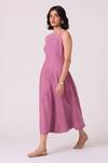 Buy_The Summer House_Purple Linen Embroidery Square Neck Nimal Midi Dress _Online_at_Aza_Fashions