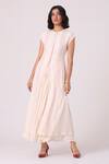 The Summer House_Off White Handloom Cotton Embroidery Round Neck Vesna Striped Handwoven Dress _Online_at_Aza_Fashions
