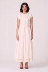Buy_The Summer House_Off White Handloom Cotton Embroidery Round Neck Vesna Striped Handwoven Dress _Online_at_Aza_Fashions