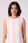 Shop_The Summer House_Off White Handloom Cotton, Chanderi Embroidery Fyodor Striped Gathered Dress 
