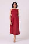 The Summer House_Red Linen Square Neck Suzie Midi Dress _Online_at_Aza_Fashions