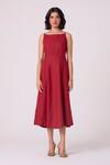 The Summer House_Red Linen Square Neck Suzie Midi Dress _at_Aza_Fashions