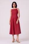 Buy_The Summer House_Red Linen Square Neck Suzie Midi Dress _at_Aza_Fashions