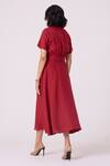 Shop_The Summer House_Red Linen V-neck Miyake Midi Dress _at_Aza_Fashions