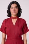 Buy_The Summer House_Red Linen V-neck Miyake Midi Dress 