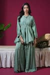 Buy_Komal Shah_Green Chanderi, Georgette, Shantoon Badla Mukeish Peplum Top And Palazzo Set _at_Aza_Fashions