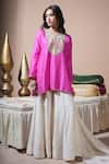 Buy_Komal Shah_Pink Dupion, Chanderi, Shantoon, Organza Keri Hand Kurta Palazzo Set _at_Aza_Fashions