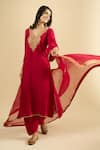 Buy_Sheetal Batra_Red Embroidery, Gota Patti V-neck Kaftan Set _at_Aza_Fashions
