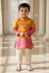 Buy_Fayon Kids_Orange Brocade, Cotton Floral Woven Kurta Set _at_Aza_Fashions