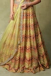 Buy_AMRIN KHAN_Green Organza, Silk Embroidery, Sequins, Chevron Motif Resham Lehenga Set _Online_at_Aza_Fashions