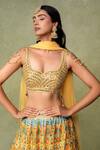 AMRIN KHAN_Yellow Organza, Georgette, Silk Embroidery, Beads, Motif Resham Work Lehenga Set _Online_at_Aza_Fashions
