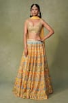 Buy_AMRIN KHAN_Yellow Organza, Georgette, Silk Embroidery, Beads, Motif Resham Work Lehenga Set _at_Aza_Fashions