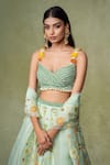 AMRIN KHAN_Green Organza Applique, Embroidery, Sequins, Floral Patchwork Lehenga Blouse Set _Online_at_Aza_Fashions