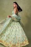 Shop_AMRIN KHAN_Green Organza Applique, Embroidery, Sequins, Floral Patchwork Lehenga Blouse Set _at_Aza_Fashions