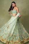 Shop_AMRIN KHAN_Green Organza Applique, Embroidery, Sequins, Floral Patchwork Lehenga Blouse Set _Online_at_Aza_Fashions