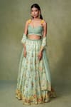 Buy_AMRIN KHAN_Green Organza Applique, Embroidery, Sequins, Floral Patchwork Lehenga Blouse Set _at_Aza_Fashions