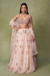Buy_AMRIN KHAN_Pink Organza Embroidery, Pearls, Beads V-neck Floral Lehenga Set _at_Aza_Fashions