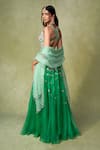 Shop_AMRIN KHAN_Green Organza Sequins, Beads, Crystals, Embroidery V-neck Lehenga Set _at_Aza_Fashions
