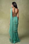Shop_AMRIN KHAN_Mint Georgette, Chiffon, Organza, Silk Sequins, Pre-draped Saree And Blouse Set _at_Aza_Fashions