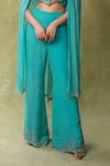 AMRIN KHAN_Aqua Silk, Georgette Beads, Sequins, Embroidery High Neck, Corset Pant Set _Online_at_Aza_Fashions