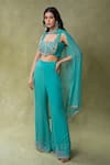 Buy_AMRIN KHAN_Aqua Silk, Georgette Beads, Sequins, Embroidery High Neck, Corset Pant Set _Online_at_Aza_Fashions