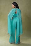 Shop_AMRIN KHAN_Aqua Silk, Georgette Beads, Sequins, Embroidery High Neck, Corset Pant Set _at_Aza_Fashions
