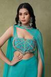 Shop_AMRIN KHAN_Aqua Silk, Georgette Beads, Sequins, Embroidery High Neck, Corset Pant Set _Online_at_Aza_Fashions