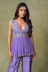 Buy AMRIN KHAN Purple Georgette, Silk, Organza Mirrors, Beads, And Cutdana Peplum Kurta Set Online at Aza Fashions Buy_AMRIN KHAN_Purple Georgette, Silk, Organza Mirrors, Beads, And Cutdana Peplum Kurta Set _Online_at_Aza_Fashions
