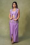 Buy_AMRIN KHAN_Purple Modal, Satin, Silk Embroidery, Mirrors Floral Jacket Skirt Set _at_Aza_Fashions