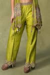 Shop_AMRIN KHAN_Lime Organza, Silk Mirrors, Beads, Tassels Asymmetrical Work Jacket Pant Set _Online_at_Aza_Fashions