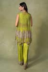 Shop_AMRIN KHAN_Lime Organza, Silk Mirrors, Beads, Tassels Asymmetrical Work Jacket Pant Set _at_Aza_Fashions