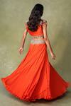 Shop_AMRIN KHAN_Orange Georgette Mirrors, Beads Open Neck, Structured Cape And Layered Skirt Set _at_Aza_Fashions