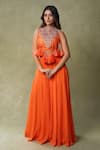 Buy_AMRIN KHAN_Orange Georgette, Silk Embroidery, Beads, Mirrors, Bib Crop Top And Palazzo Set _at_Aza_Fashions