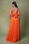 Shop_AMRIN KHAN_Orange Georgette, Silk Embroidery, Beads, Mirrors, Bib Crop Top And Palazzo Set _at_Aza_Fashions