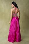 Shop_AMRIN KHAN_Pink Dupion Mirrors, Beads, Embroidery Halter Neck Crop Top And Pant Set _at_Aza_Fashions