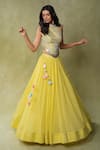 AMRIN KHAN_Yellow Chiffon, Silk Tassels, Floral Cutdana Work Blouse And Flared Lehenga Set _Online_at_Aza_Fashions