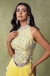 Buy_AMRIN KHAN_Yellow Chiffon, Silk Tassels, Floral Cutdana Work Blouse And Flared Lehenga Set _Online_at_Aza_Fashions