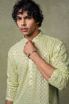 Shop_AMRIN KHAN_Green Silk Mirrors, Pom-poms Work Kurta Patiala Set _Online_at_Aza_Fashions