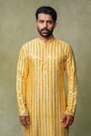 Buy_AMRIN KHAN_Yellow Silk Mirrors, Metallic Thread Work Kurta And Pant Set _Online_at_Aza_Fashions